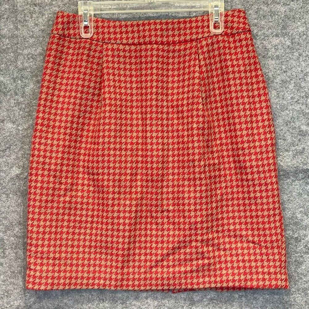 CHADWICKS Skirt Size 12‎ Red Tan Houndstooth Back Slit Pencil Pleated Zip Large